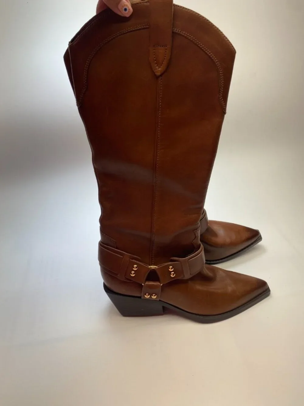 Marc Fisher LTD Womens Rally Leather Strap-and-Grommet Western Brown Boots Sz 7 - Picture 1 of 11